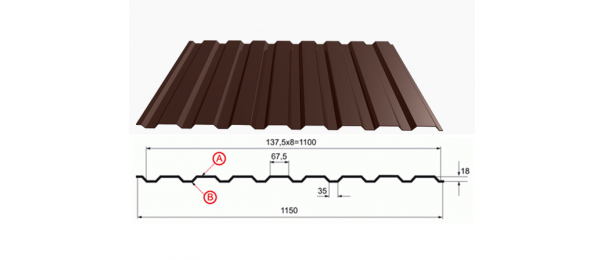 Профнастил коричневый оцинкованный  RAL 8017 С-20 купить недорого в Петрово