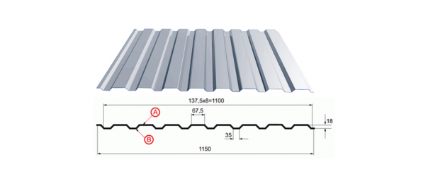 Профнастил оцинкованный С-20 1100x2500 купить недорого в Петрово