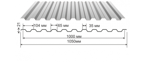 Профнастил оцинкованный С-21 1050x2500 купить недорого в Петрово